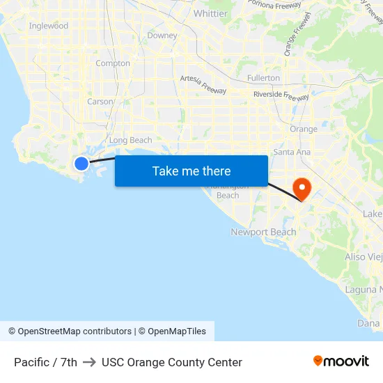 Pacific / 7th to USC Orange County Center map