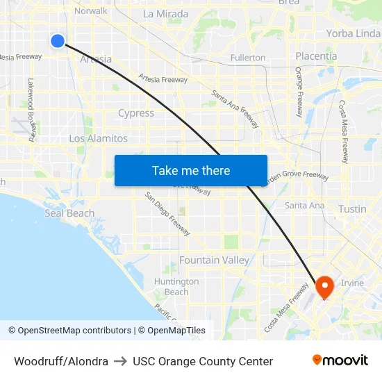 Woodruff/Alondra to USC Orange County Center map