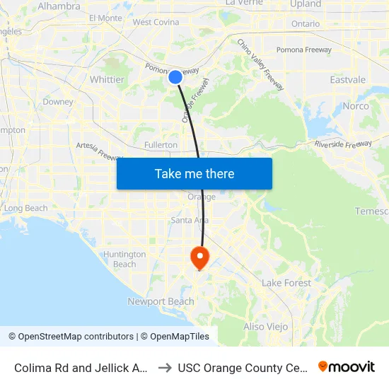 Colima Rd and Jellick Ave E to USC Orange County Center map
