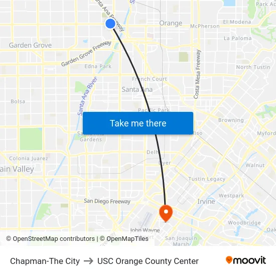 Chapman-The City to USC Orange County Center map