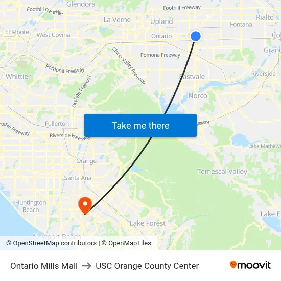 Ontario Mills Mall to USC Orange County Center map
