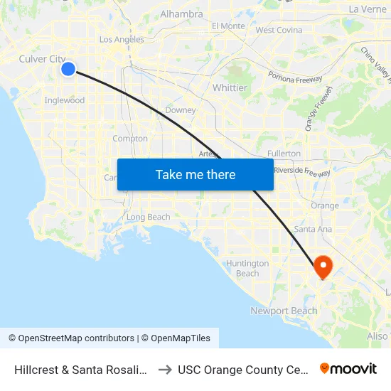 Hillcrest & Santa Rosalia Dr to USC Orange County Center map