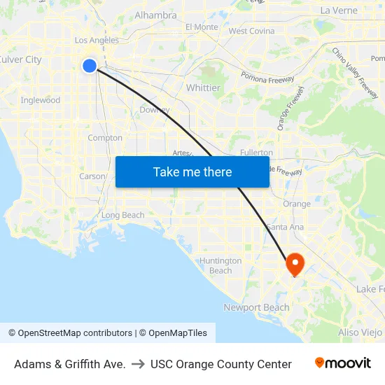 Adams & Griffith Ave. to USC Orange County Center map