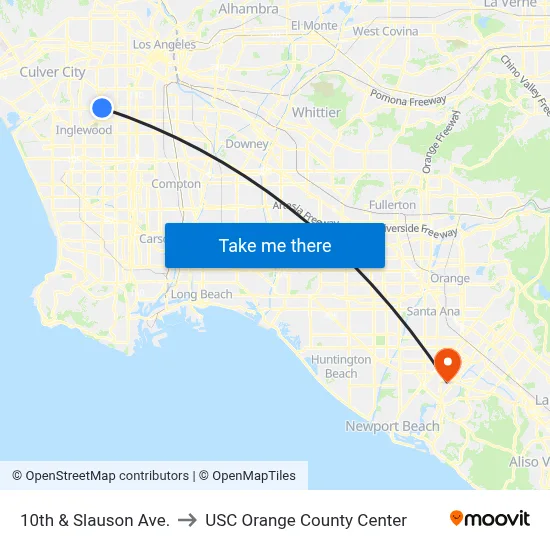 10th & Slauson Ave. to USC Orange County Center map