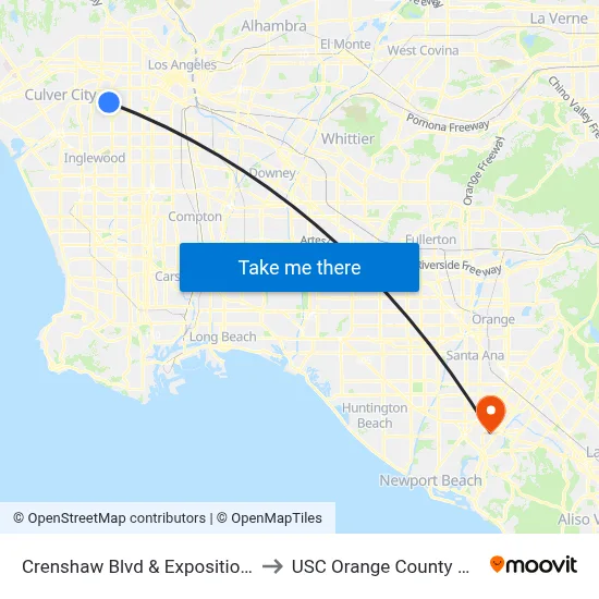 Crenshaw Blvd & Exposition Blvd to USC Orange County Center map