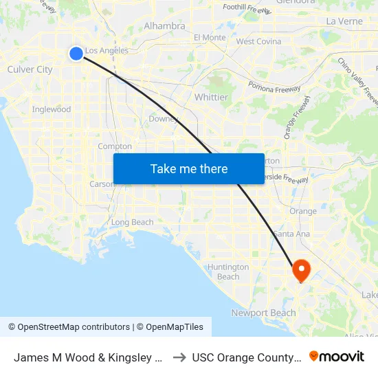 James M Wood & Kingsley Dr. (CCW) to USC Orange County Center map