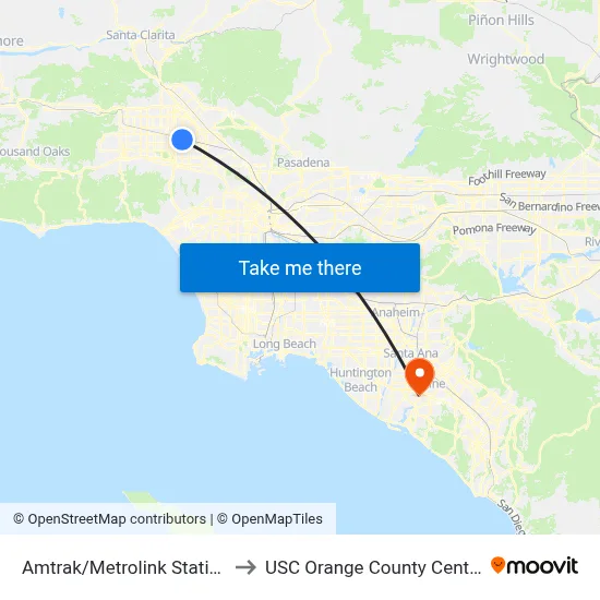 Amtrak/Metrolink Station to USC Orange County Center map