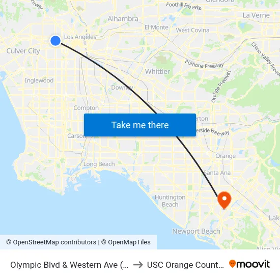 Olympic Blvd & Western Ave (Eastbound) to USC Orange County Center map