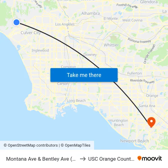 Montana Ave & Bentley Ave (Westbound) to USC Orange County Center map