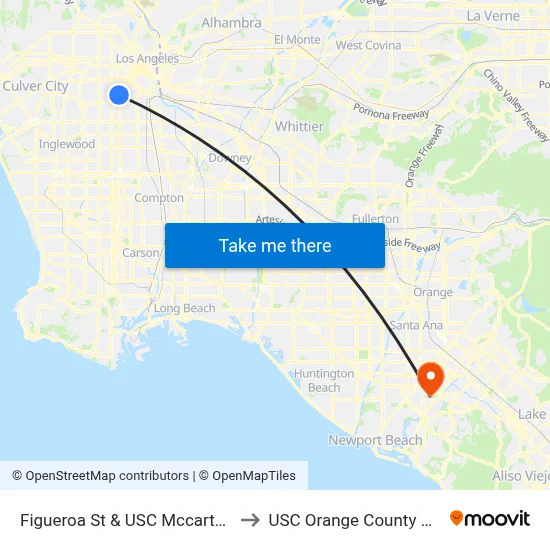 Figueroa St & USC Mccarthy Way to USC Orange County Center map