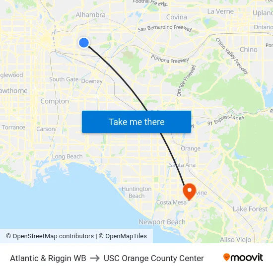 Atlantic & Riggin WB to USC Orange County Center map