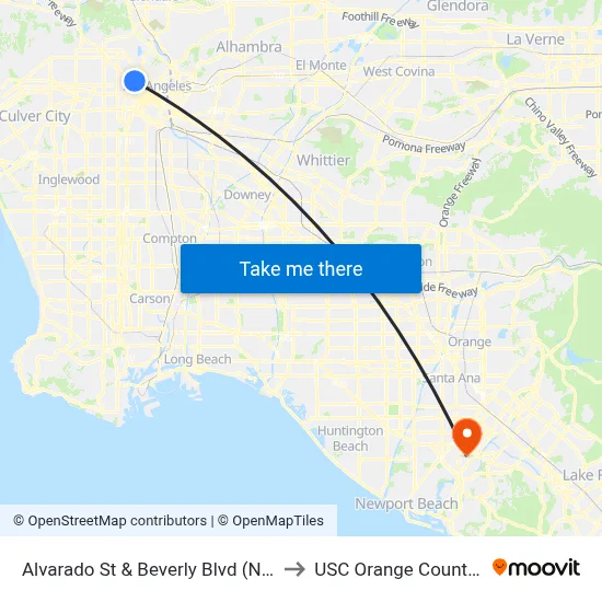 Alvarado St & Beverly Blvd (Northbound) to USC Orange County Center map