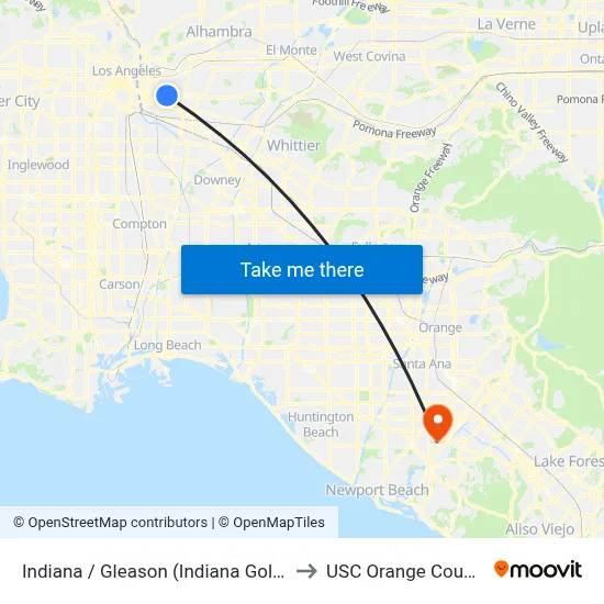 Indiana / Gleason (Indiana Gold Line Station) to USC Orange County Center map