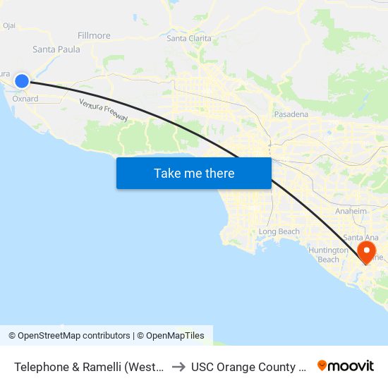 Telephone & Ramelli (Westbound) to USC Orange County Center map
