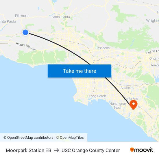 Moorpark Station EB to USC Orange County Center map