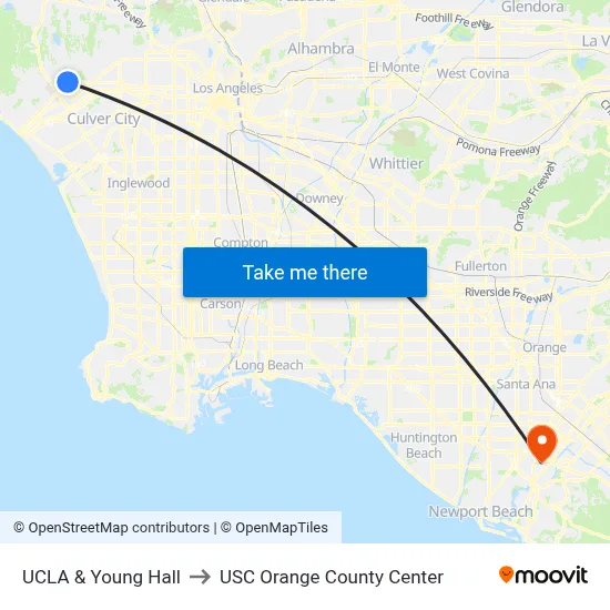 UCLA & Young Hall to USC Orange County Center map