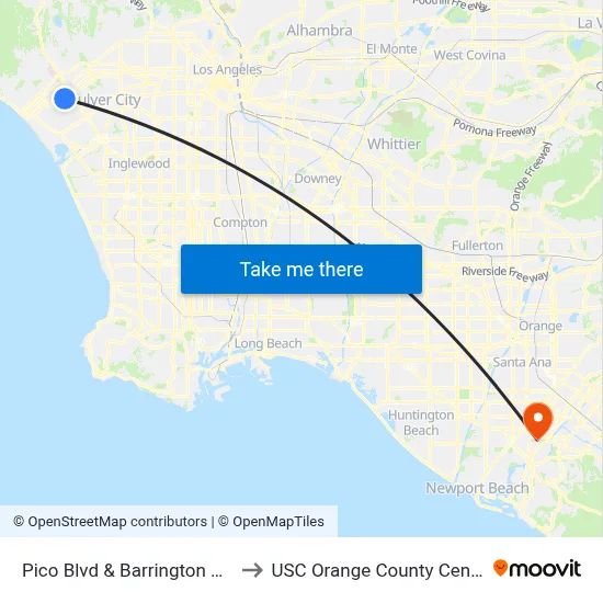 Pico Blvd & Barrington Ave to USC Orange County Center map