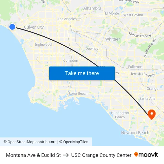 Montana Ave & Euclid St to USC Orange County Center map