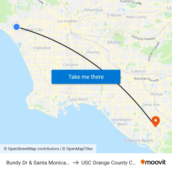 Bundy Dr & Santa Monica Blvd to USC Orange County Center map