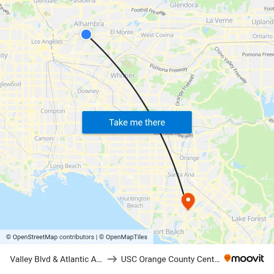 Valley Blvd & Atlantic Ave to USC Orange County Center map
