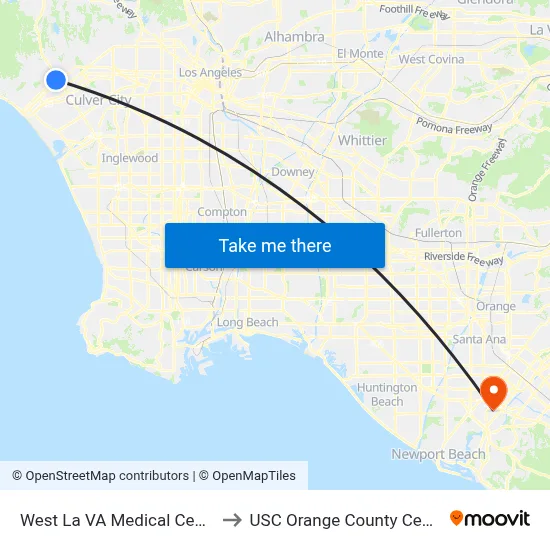 West La VA Medical Center to USC Orange County Center map