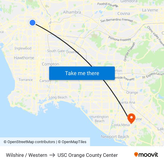 Wilshire / Western to USC Orange County Center map