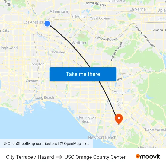 City Terrace / Hazard to USC Orange County Center map
