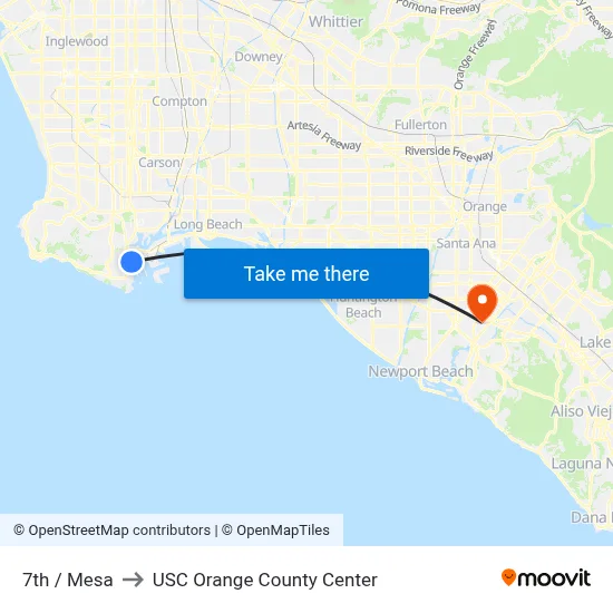 7th / Mesa to USC Orange County Center map