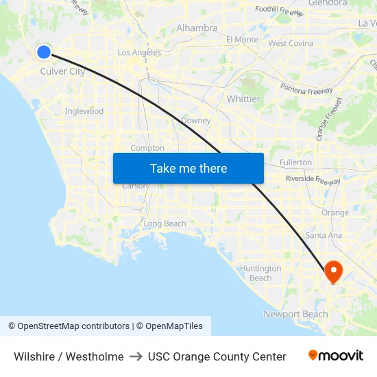 Wilshire / Westholme to USC Orange County Center map