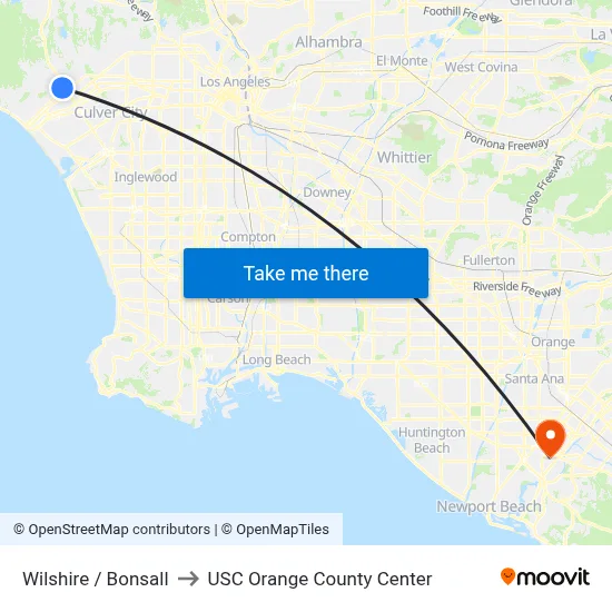 Wilshire / Bonsall to USC Orange County Center map