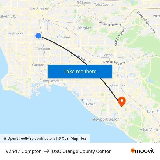 92nd / Compton to USC Orange County Center map