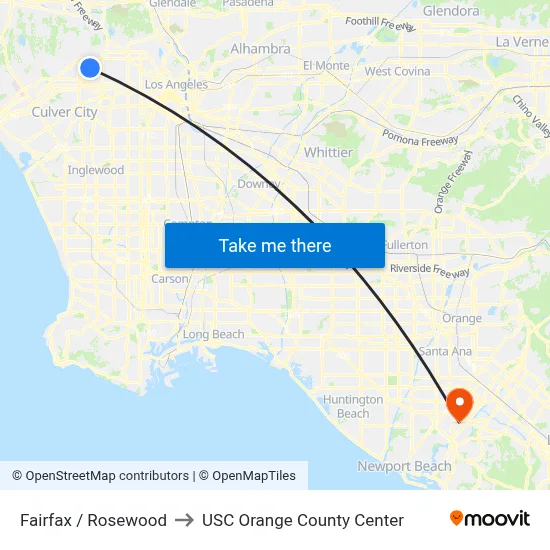 Fairfax / Rosewood to USC Orange County Center map