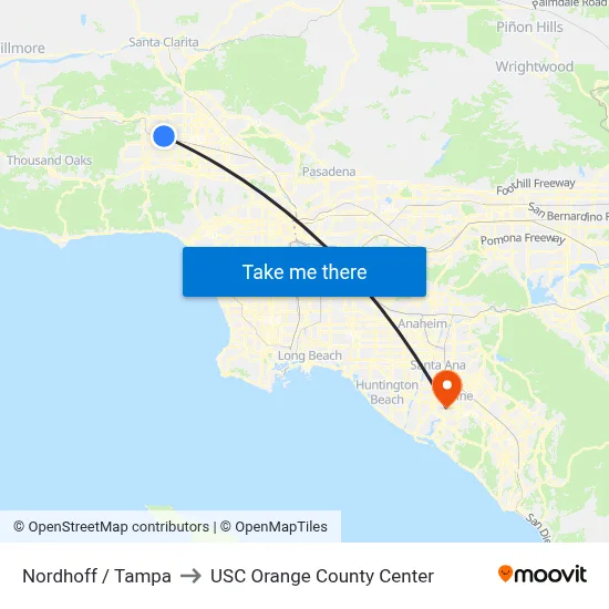 Nordhoff / Tampa to USC Orange County Center map