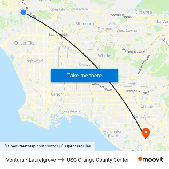 Ventura / Laurelgrove to USC Orange County Center map