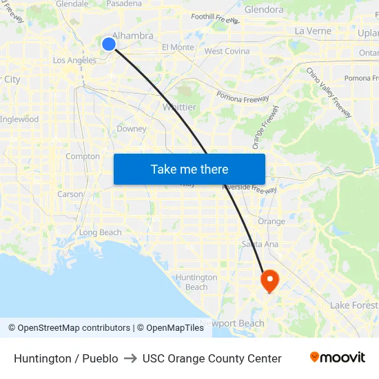 Huntington / Pueblo to USC Orange County Center map