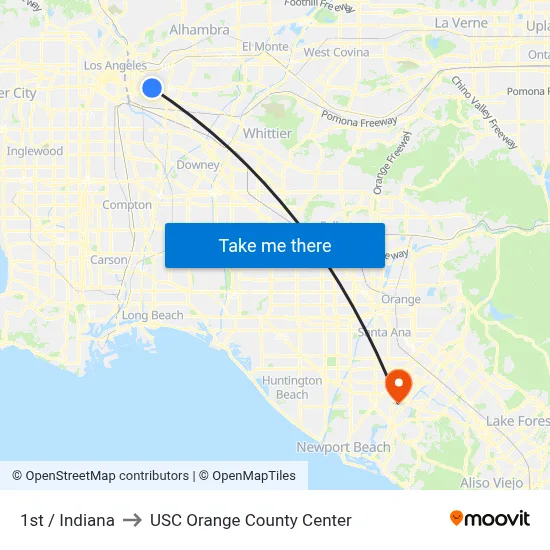 1st / Indiana to USC Orange County Center map
