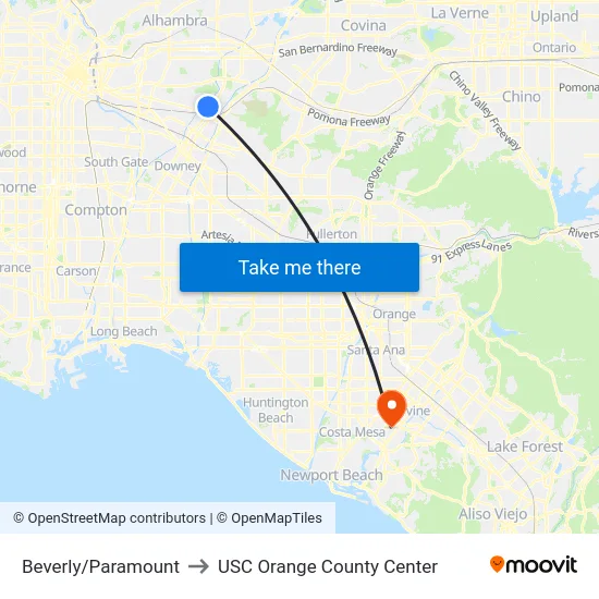 Beverly/Paramount to USC Orange County Center map