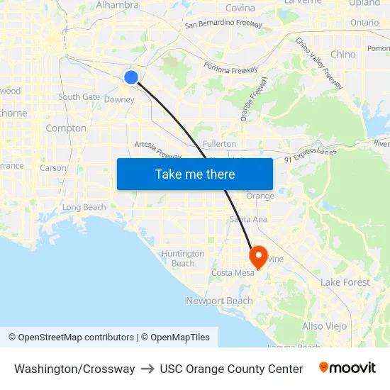 Washington/Crossway to USC Orange County Center map