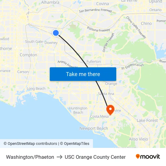 Washington/Phaeton to USC Orange County Center map