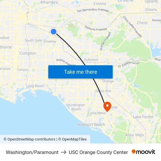 Washington/Paramount to USC Orange County Center map