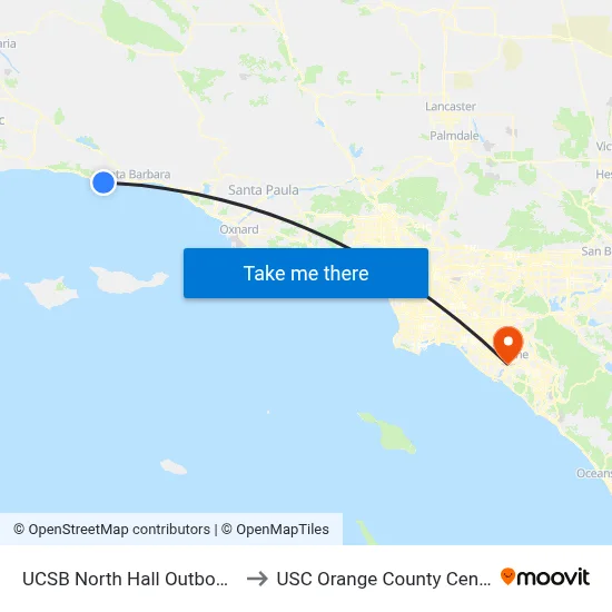 UCSB North Hall Outbound to USC Orange County Center map