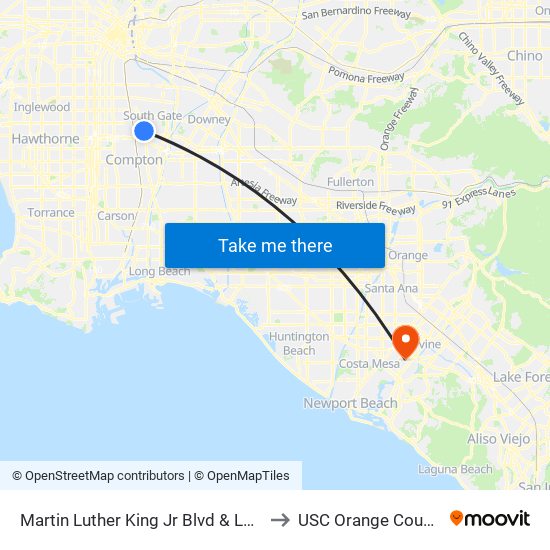 Martin Luther King Jr Blvd & Long Beach Blvd to USC Orange County Center map