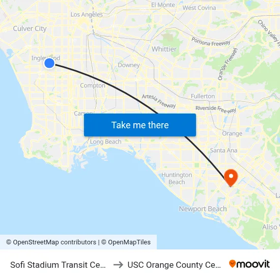 Sofi Stadium Transit Center to USC Orange County Center map