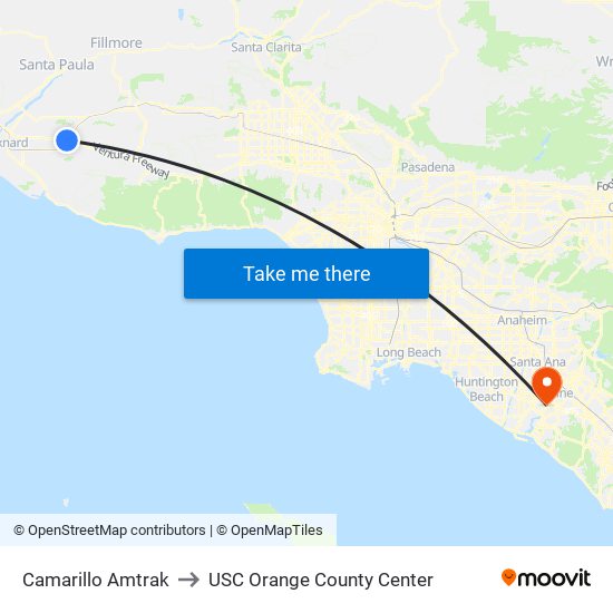 Camarillo Amtrak to USC Orange County Center map