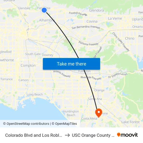 Colorado Blvd and Los Robles Ave E to USC Orange County Center map
