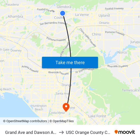 Grand Ave and Dawson Ave W to USC Orange County Center map