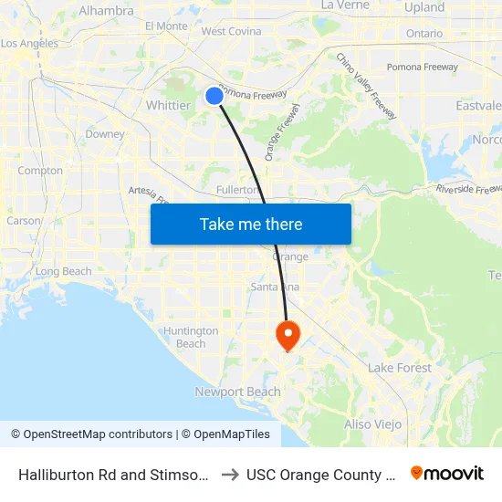 Halliburton Rd and Stimson Ave E to USC Orange County Center map