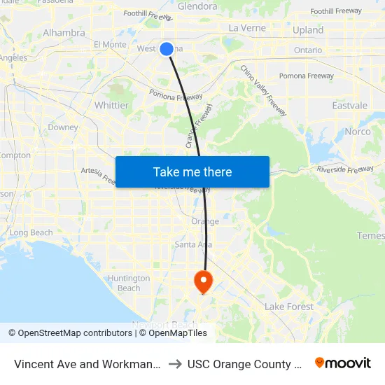 Vincent Ave and Workman Ave N to USC Orange County Center map