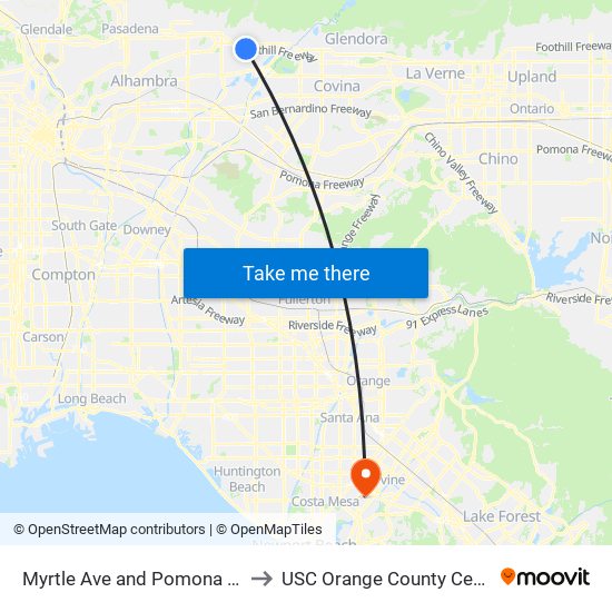 Myrtle Ave and Pomona Ave to USC Orange County Center map