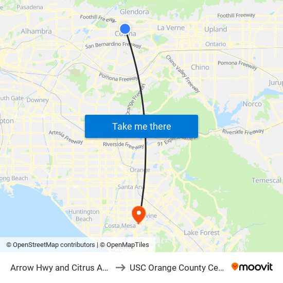 Arrow Hwy and Citrus Ave E to USC Orange County Center map